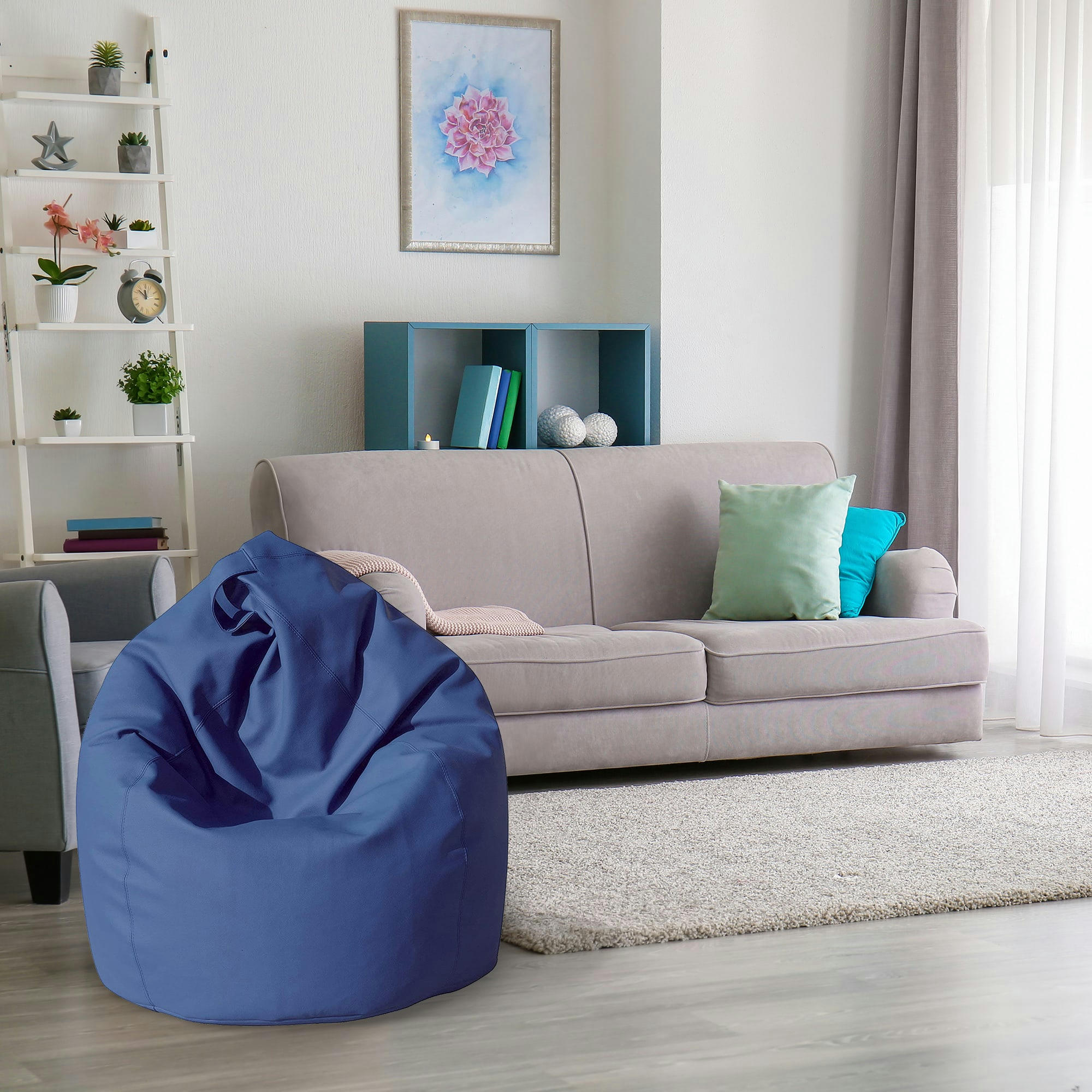 - Pouf élégant en éco-cuir bleu