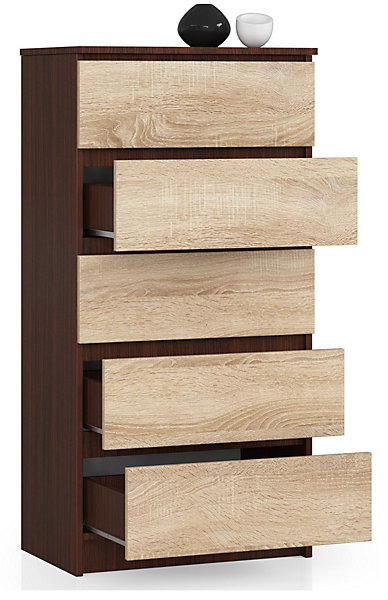 Commode AKORD K60 Wengé 60 cm 5 tiroirs façade Chêne Sonoma 60x40x121 cm