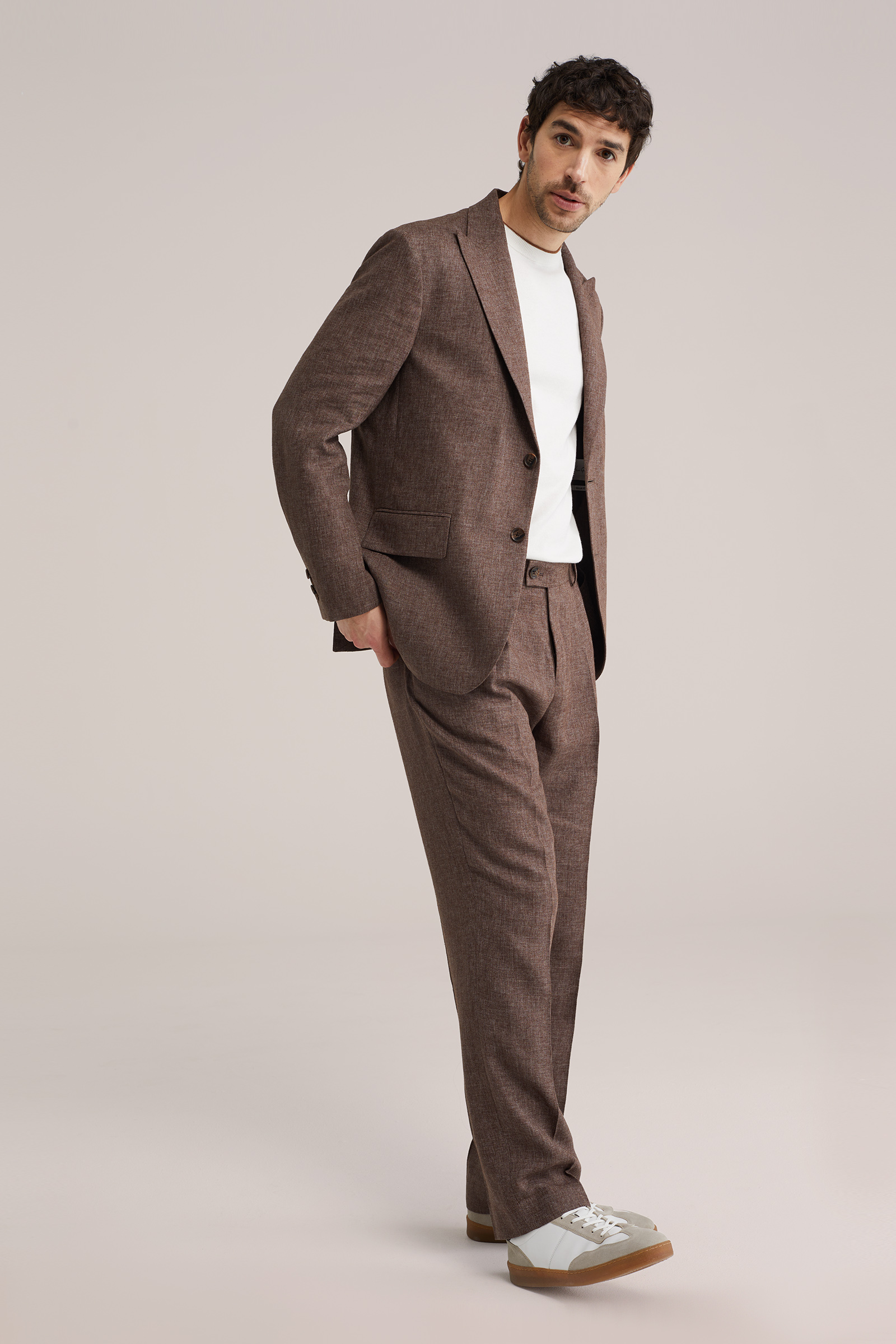 Heren regular fit pantalon van linnenmix