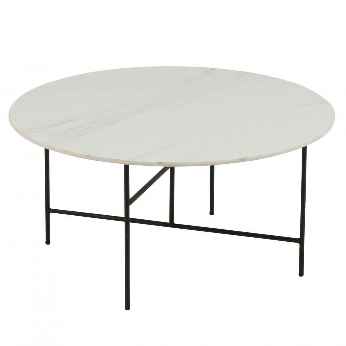 TOKYO - Table basse ronde 80cm en porcelaine blanche et métal noir