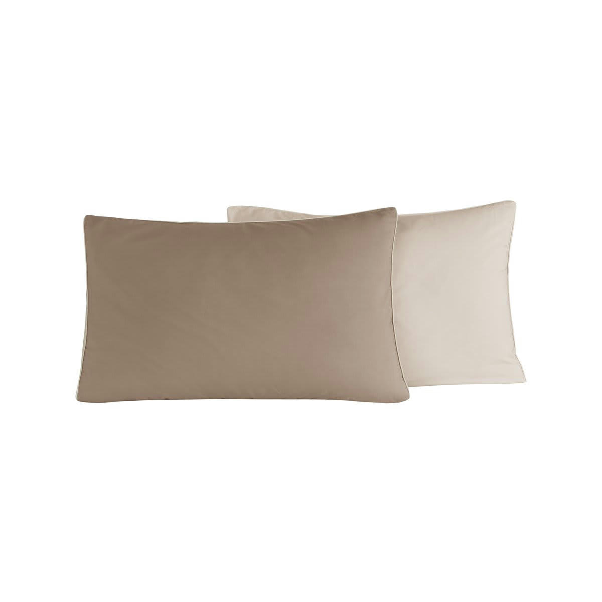 DOZMARY - 2 taies d'oreiller bicolores en percale coton taupe/ficelle 50x70 cm