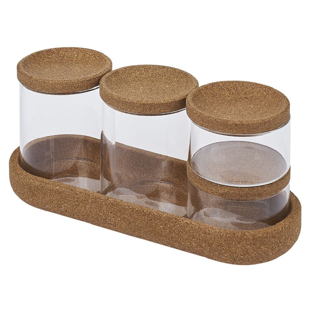 Ensemble bocal en verre x4 avec support en liège 26x10xH8cm