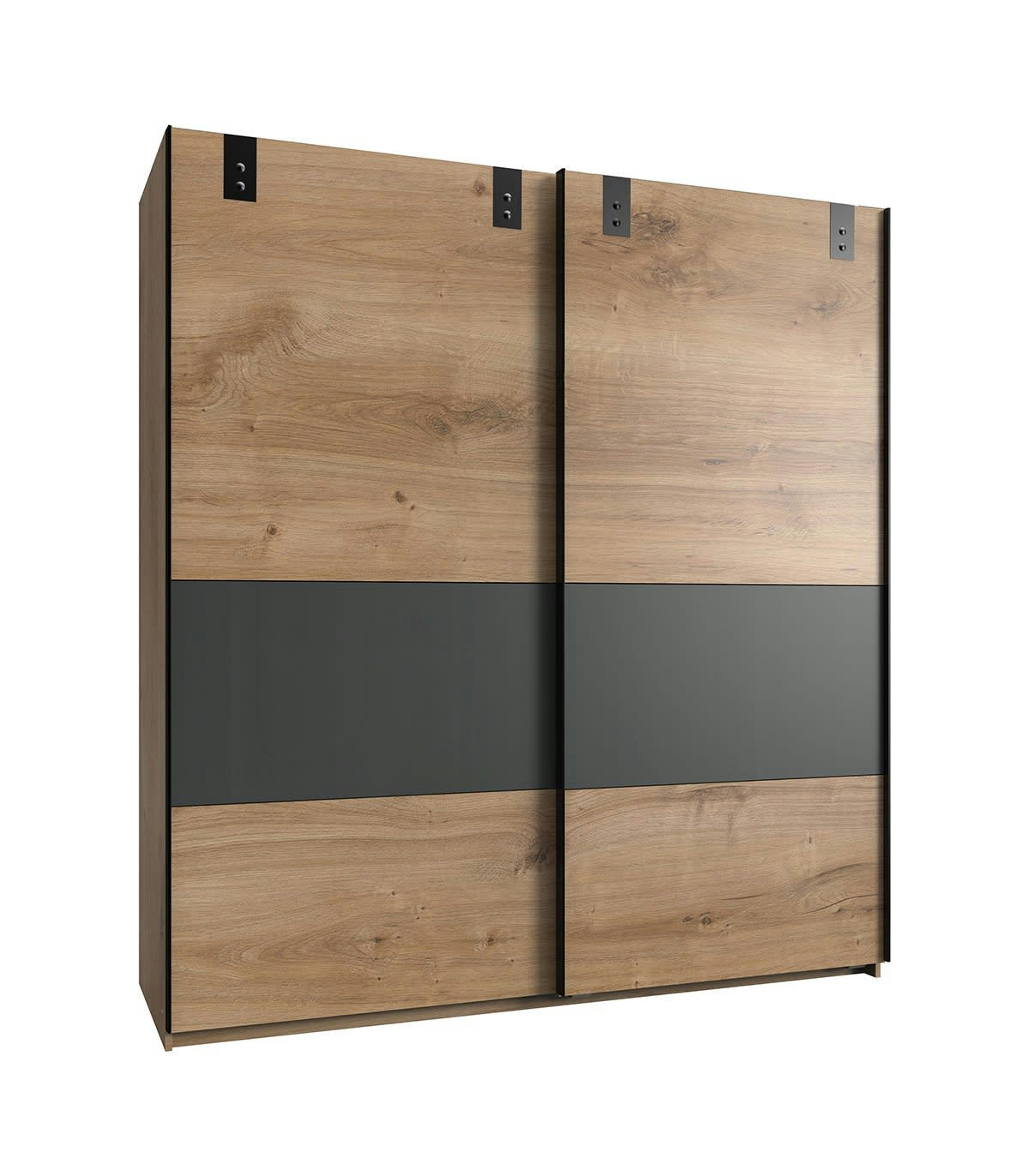 - Armoire 2 portes coulissantes avec insert coloris graphite - L135 cm