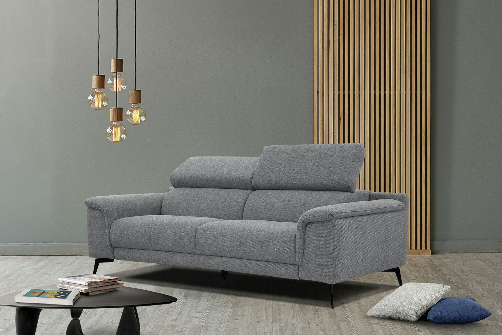 FIERO - Canapé droit 3 places XXL tissu gris