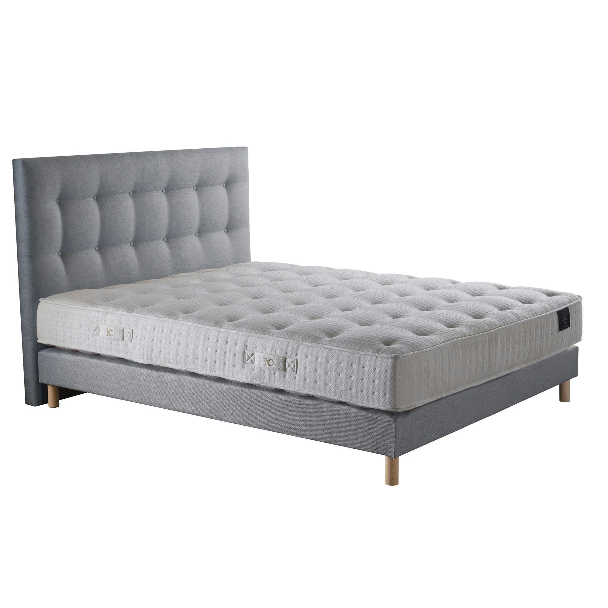 COMETE - Ensemble tête de lit capiton Matelas ressorts sommier Bleu 160x200