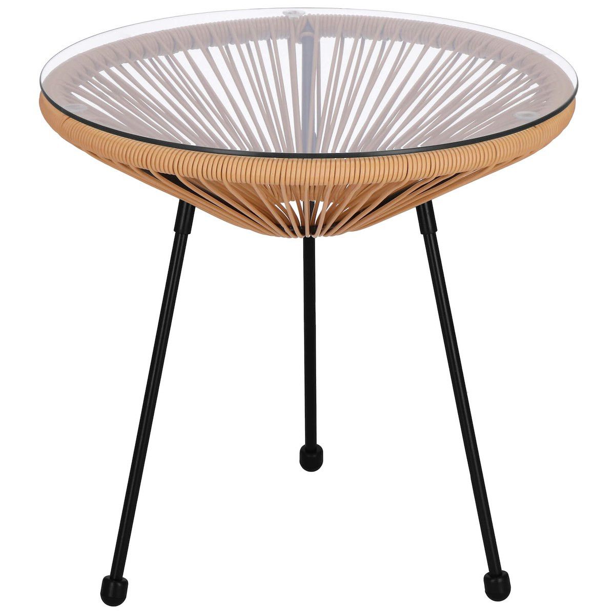 Stół tarasowy, stolik kawowy, rattanowy blat szkło hartowane 50 cm okrągły