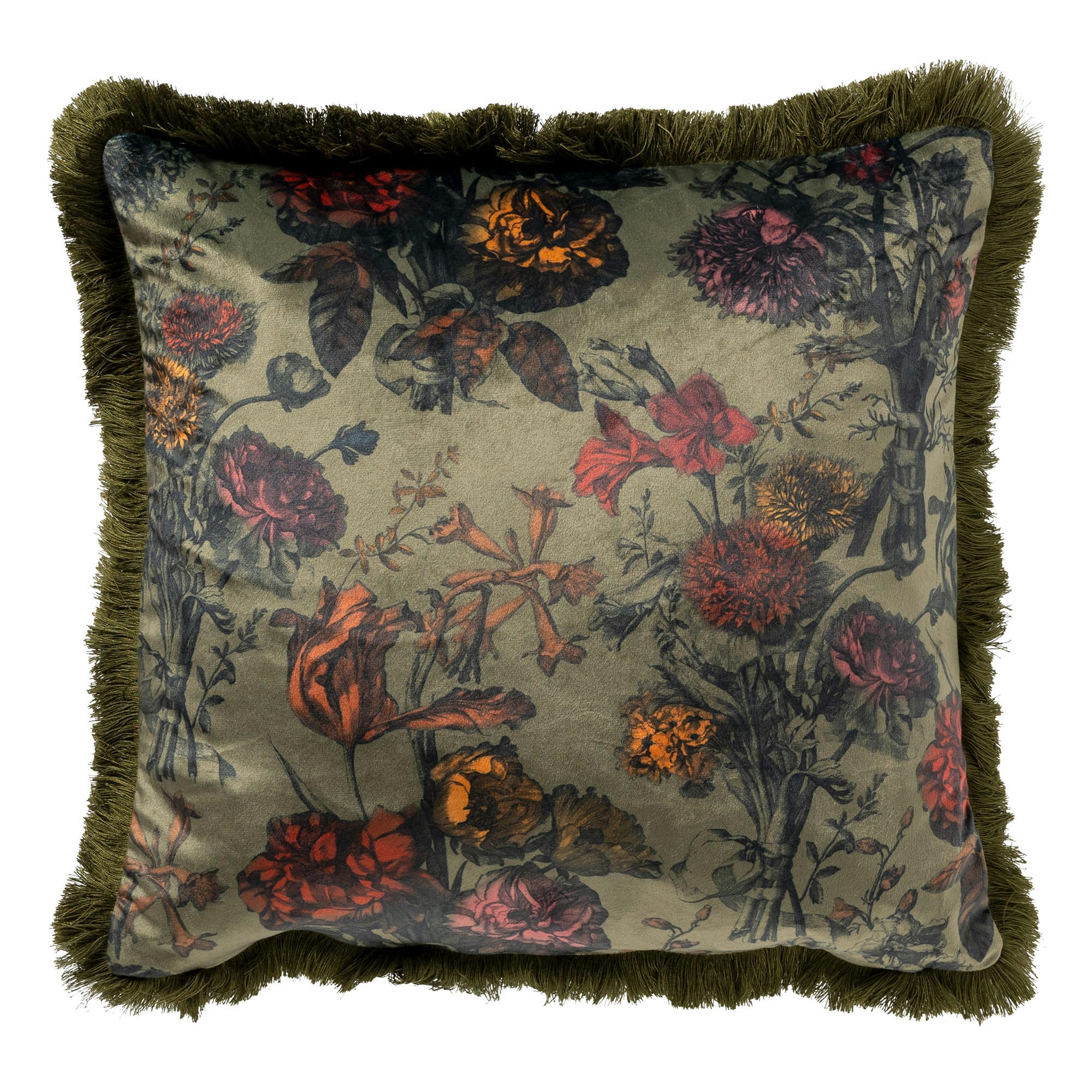 - Coussin - vert en velours 45x45 cm avec motif fleuri