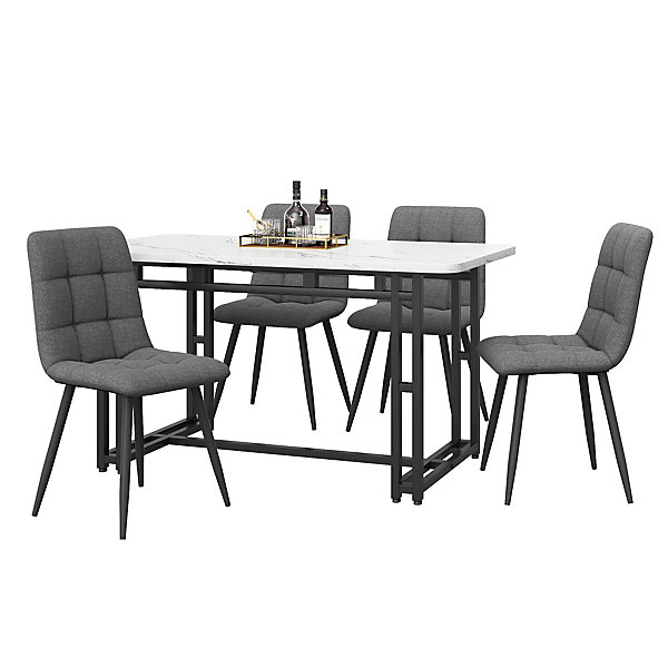 Ensemble table et chaises rectangulaire 120x70x75 cm avec 4 chaises en lin et structure métal