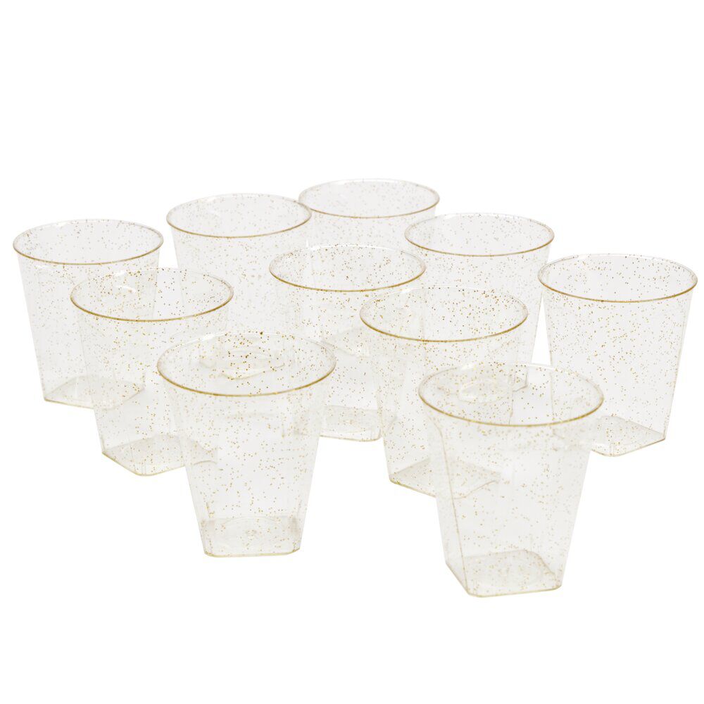 Verrine plastique réutilisable x10 ronde dorée pailletée 3x3xH5cm