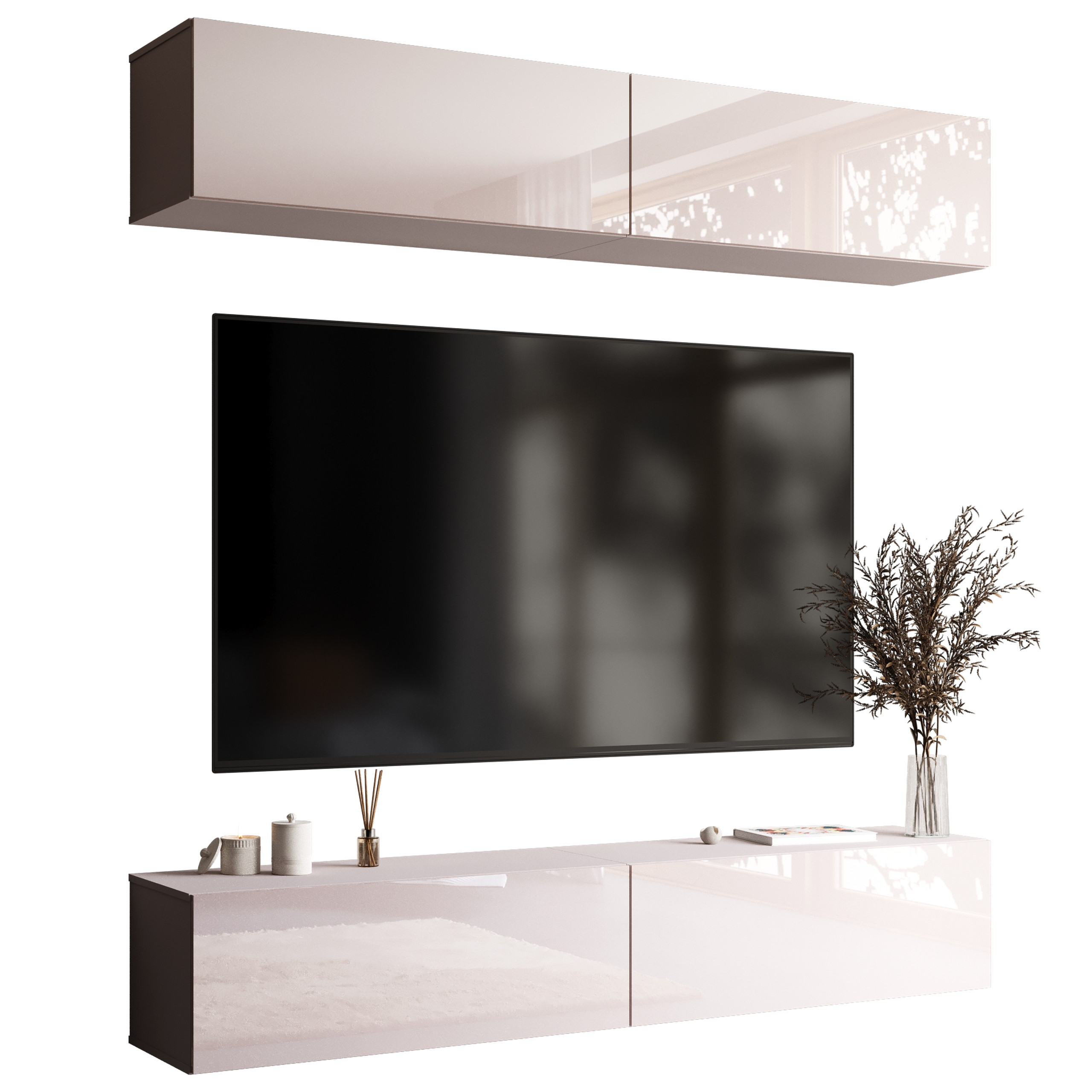 Meblościanka 210 cm do salonu kaszmir połysk PREMIUM