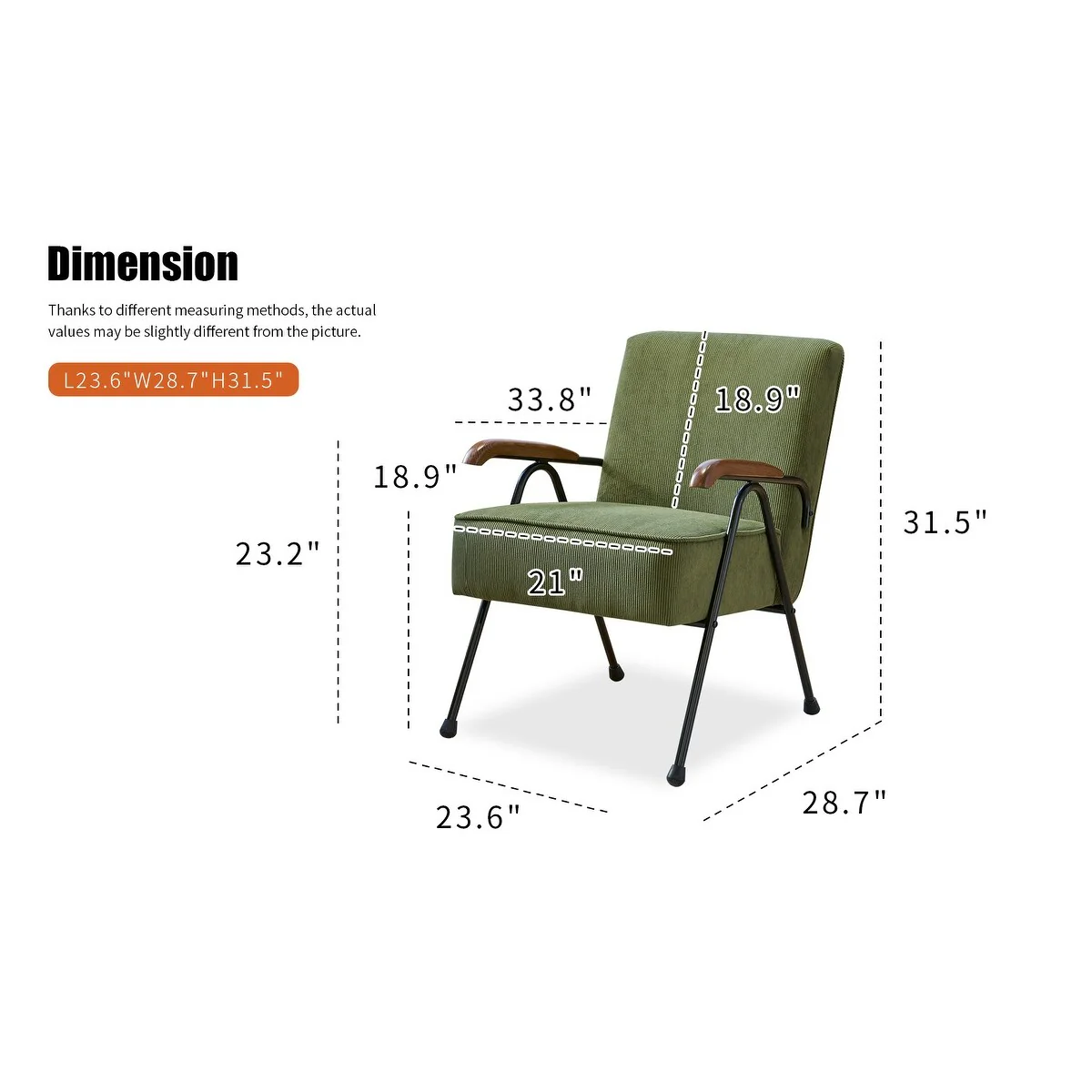 Green Modern 20 High Back Upholstered Accent Chair with Metal Legs