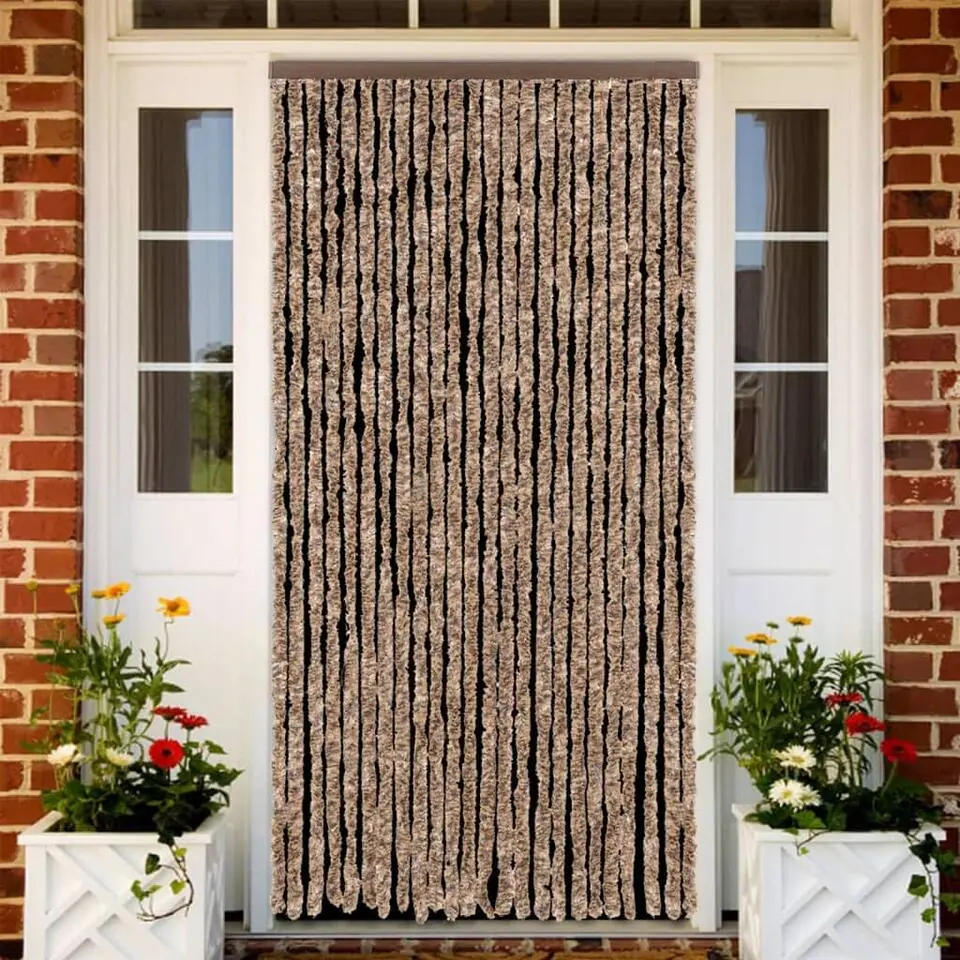 vidaXL - Vliegengordijn voor terrasdeur Beige, donkerbruin Chenille - 100x230 cm