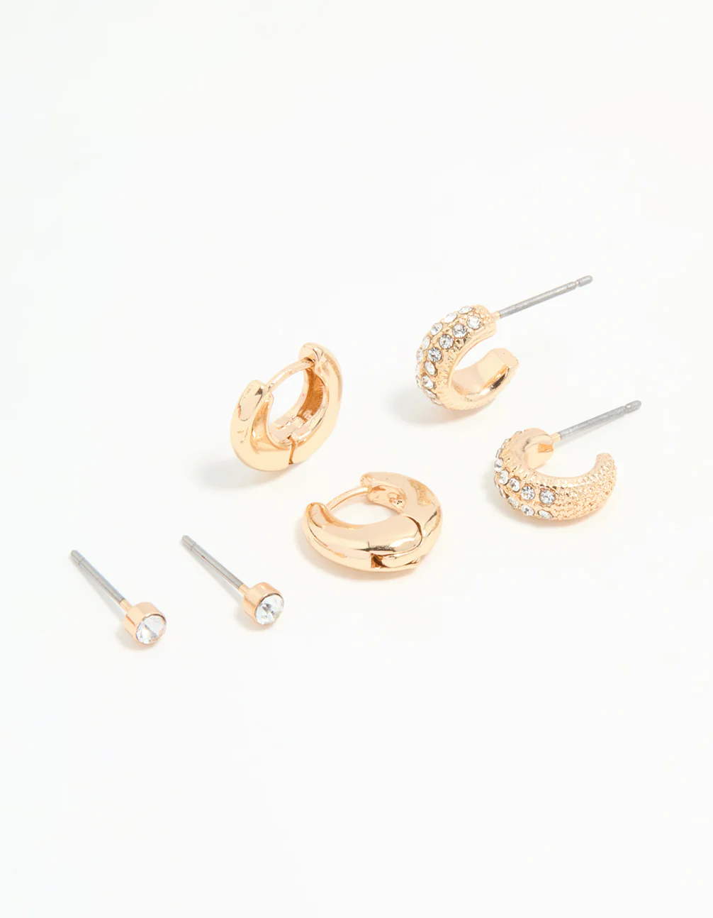 Gold Diamante Stud & Huggie Earrings 3-Pack