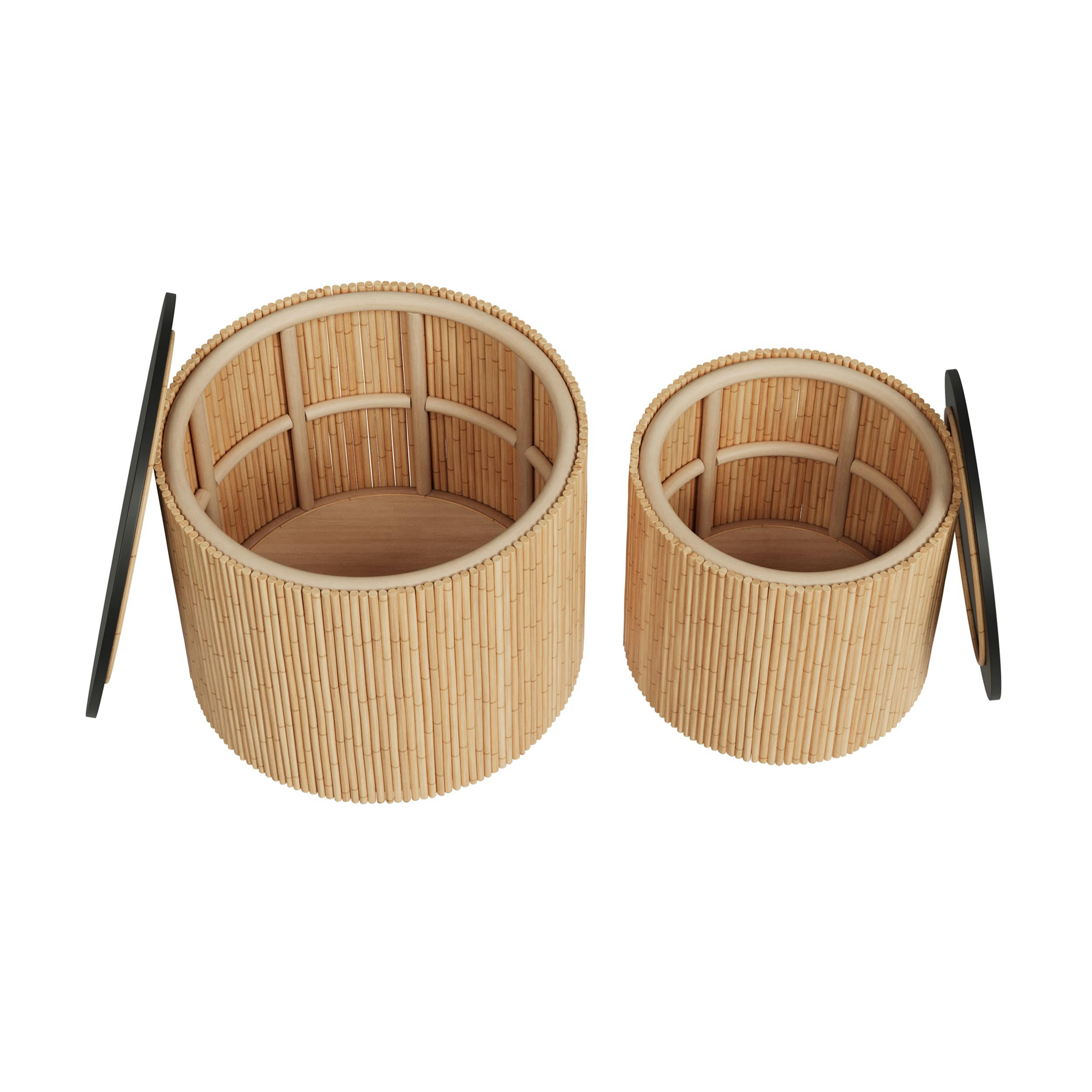 OWAN - Tables basses rondes en bois et noir (lot de 2)