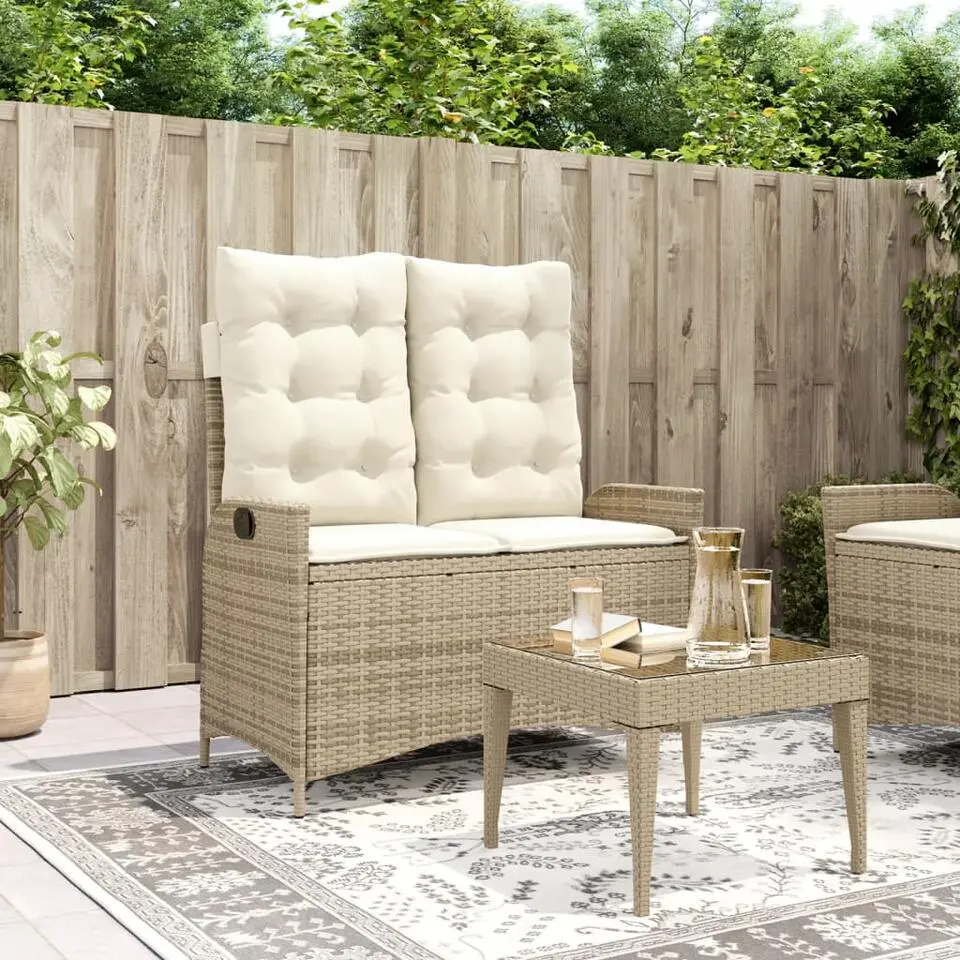 vidaXL - Verstelbare loungebank met cr&egrave;me kussens - Beige rattan - 104x59x93 cm