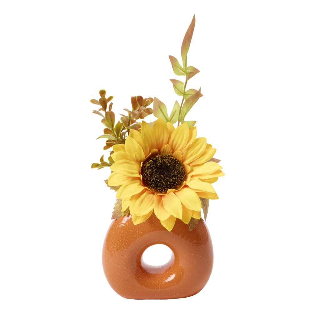 Plante artificielle automne dans pot céramique forme donut Ø14xH28cm (2 modèles)