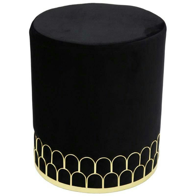 ART DÉCO - Pouf liseré en métal doré noir