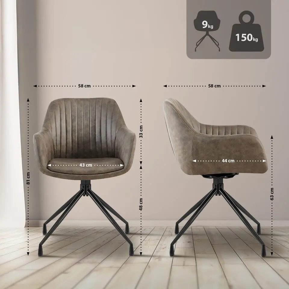 CLP Eetkamerstoel Welby zwart Frame - Vintage kunstleer - grijs