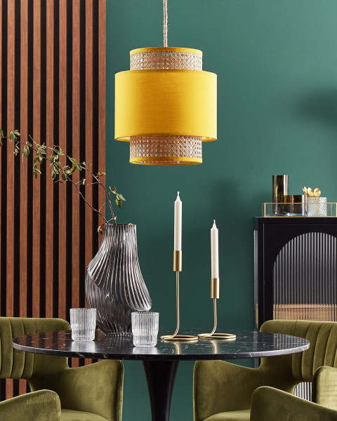 Lampa wisząca materiałowy klosz naturalny z żółtym