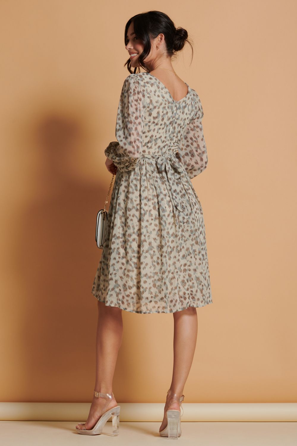 Jolie Moi Long Sleeve Chiffon Midi Dress