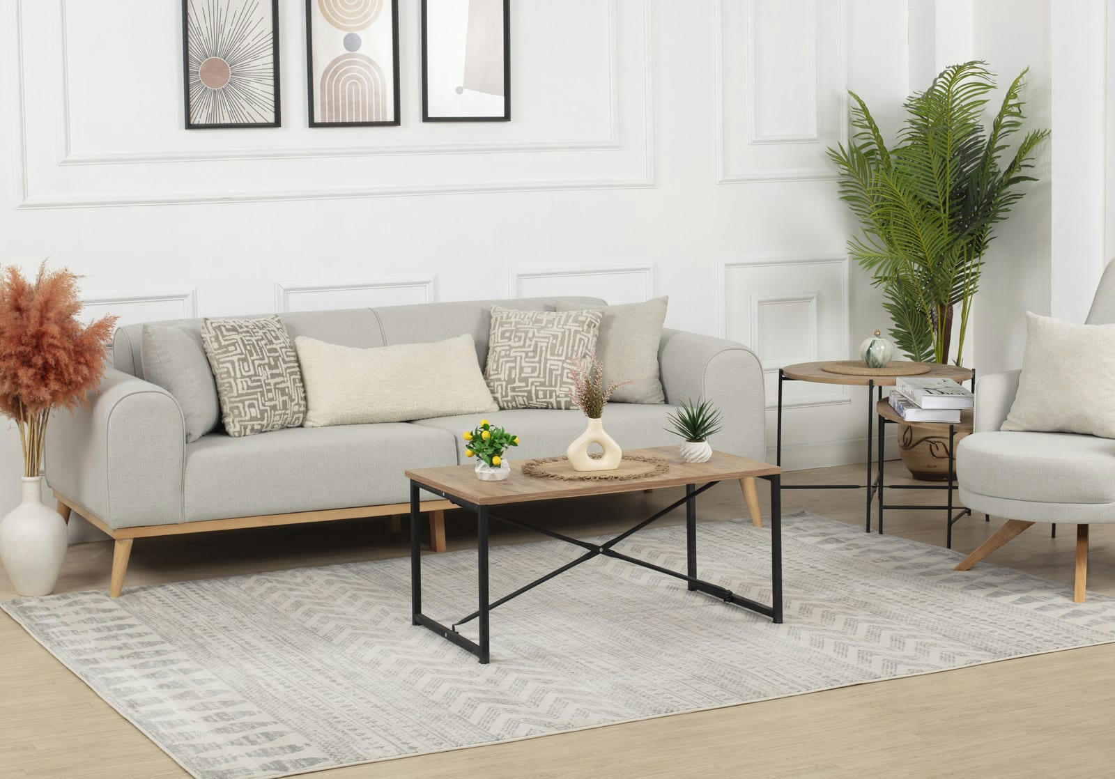 LOUNA - Tapis Scandinave Bohème Gris 200x275