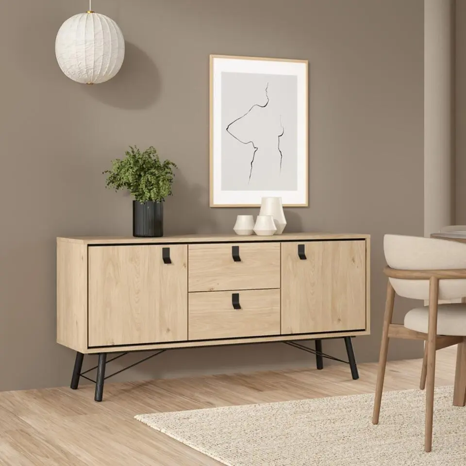 Dressoir Naturel/Zwart - 150x40x72cm - Ry