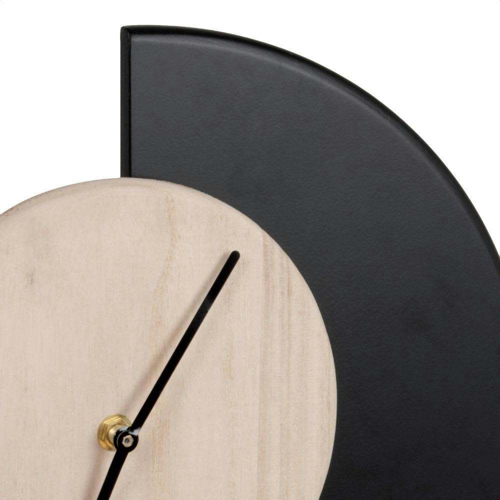 KAMINA - Horloge murale en bois de paulownia beige et métal noir 36x35