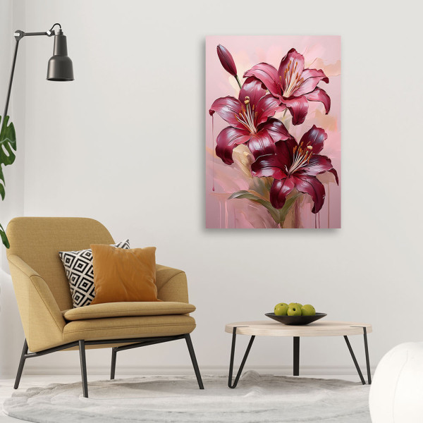 Feeby Obraz na płótnie, Lilia Kwiat Burgundowy Malowane 40x60