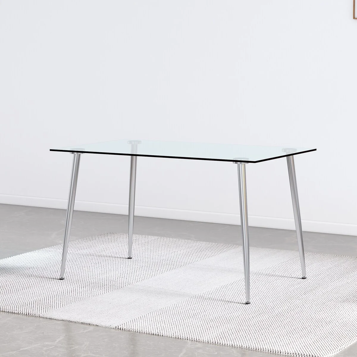 Modern Rectangular Glass Dining Table for 4-6 with 0.31 Tempered Glass and Metal Legs, for Kitchen Dining Living Room