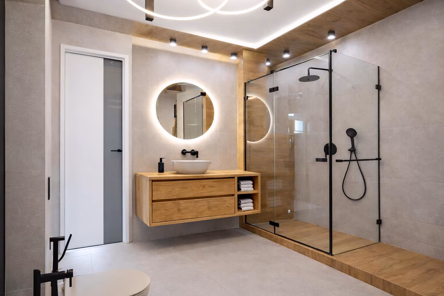 Floating Oak Bathroom Vanity, Wall-Mounted Sink Cabinet, Soft-Close Drawers