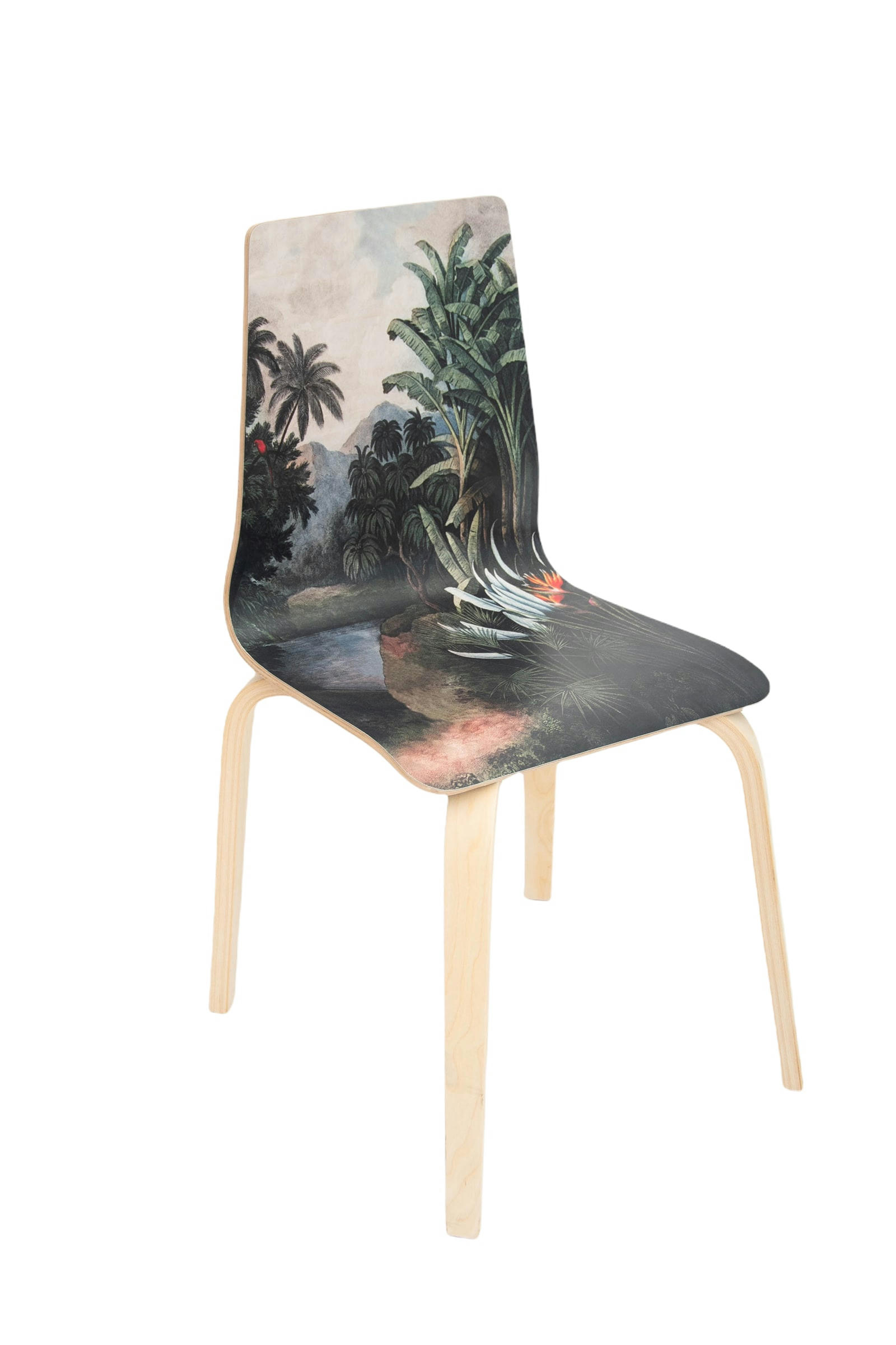 PAULETTE - Chaise en bois de bouleau avec imprimé tropical