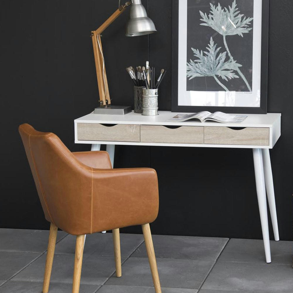 SEVEY - Bureau scandinave avec tiroirs blanc