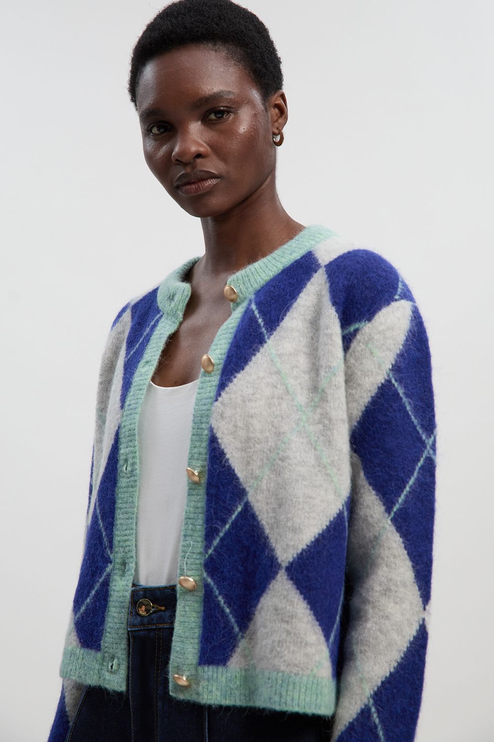 KarenMillen Premium Alpaca Wool Blend Fairisle Knitted Cardigan