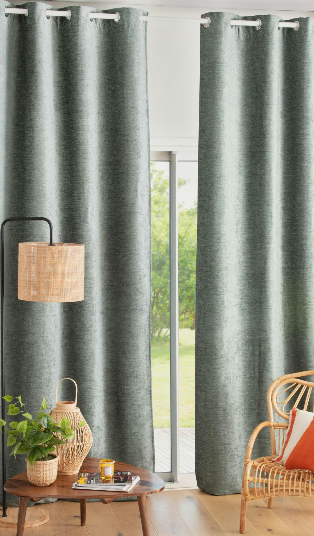 VINTAGE VELVET - Rideau à œillets en velours bleu vert à l