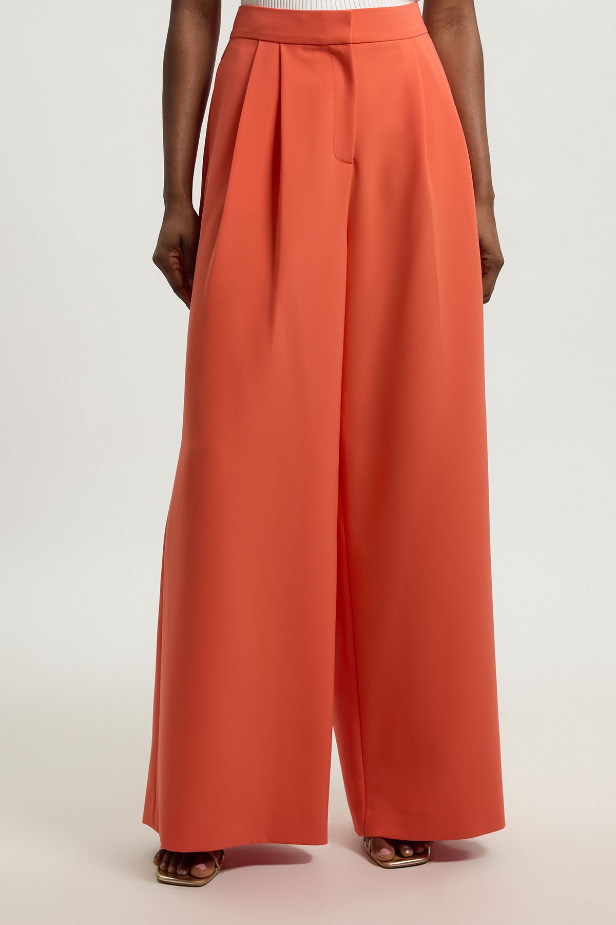 KarenMillen Compact Viscose Stretch Tailored Wide Leg Trouser