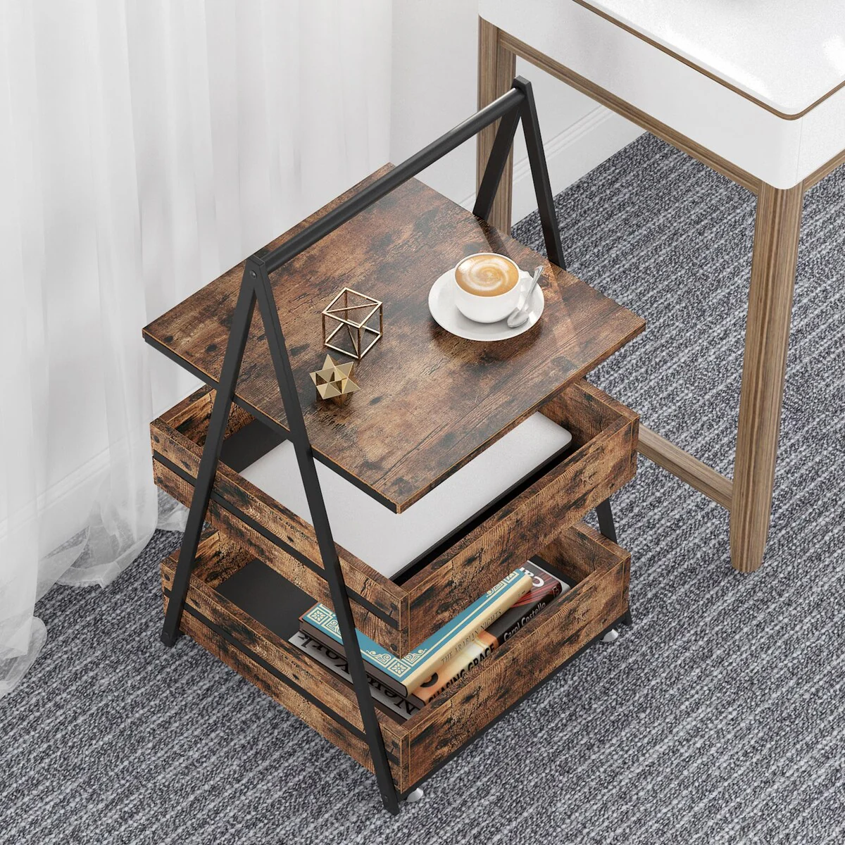 3-Tier End Side Table with Storage and Shelf