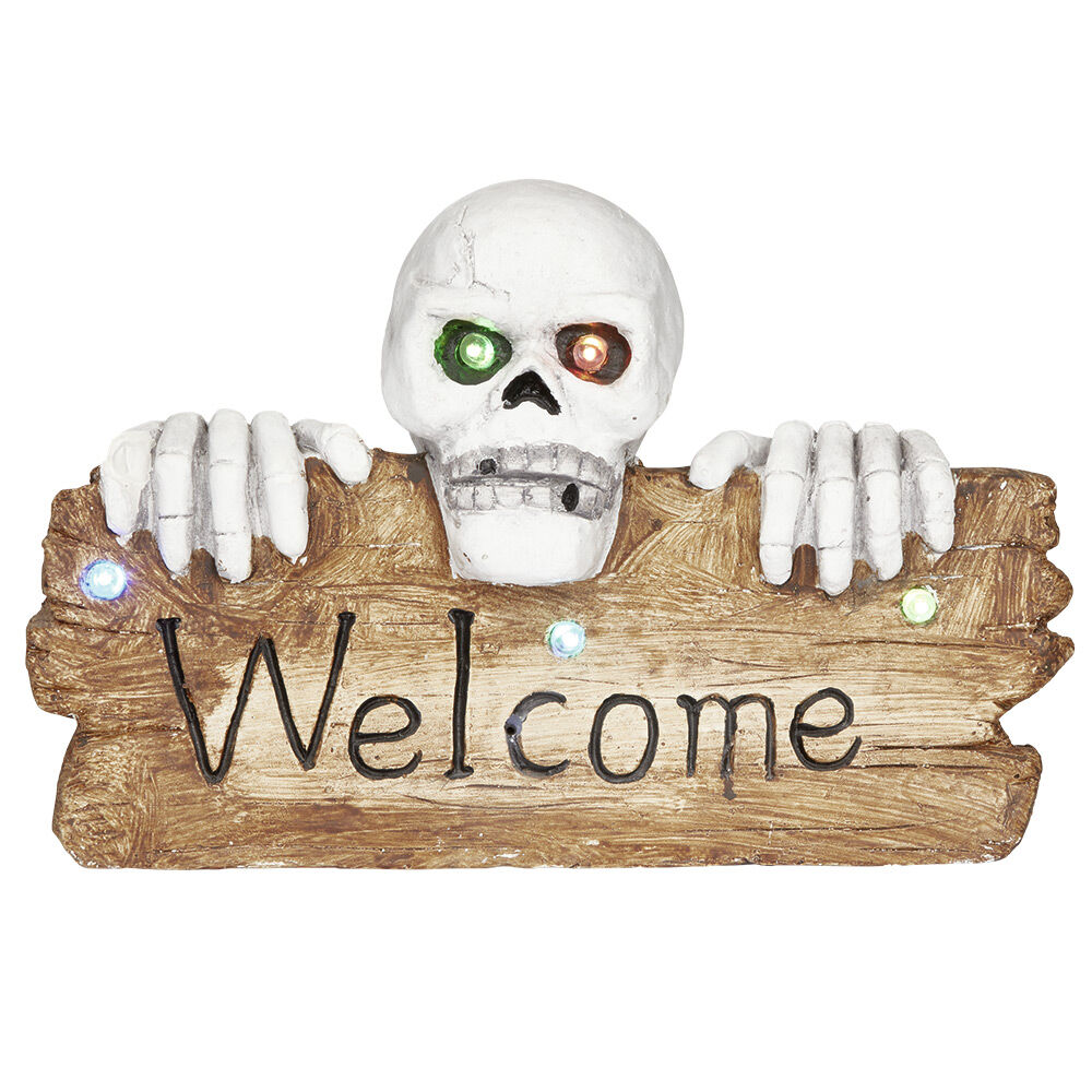 Pancarte squelette LED Halloween inscription Welcome lumineux sonore