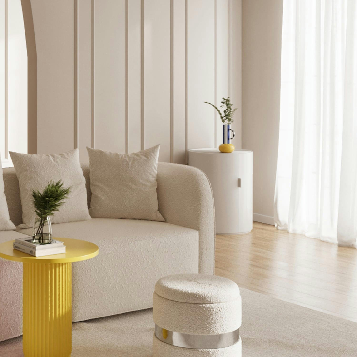 CASSIS - Vase décoratif en céramique rayée avec poignée