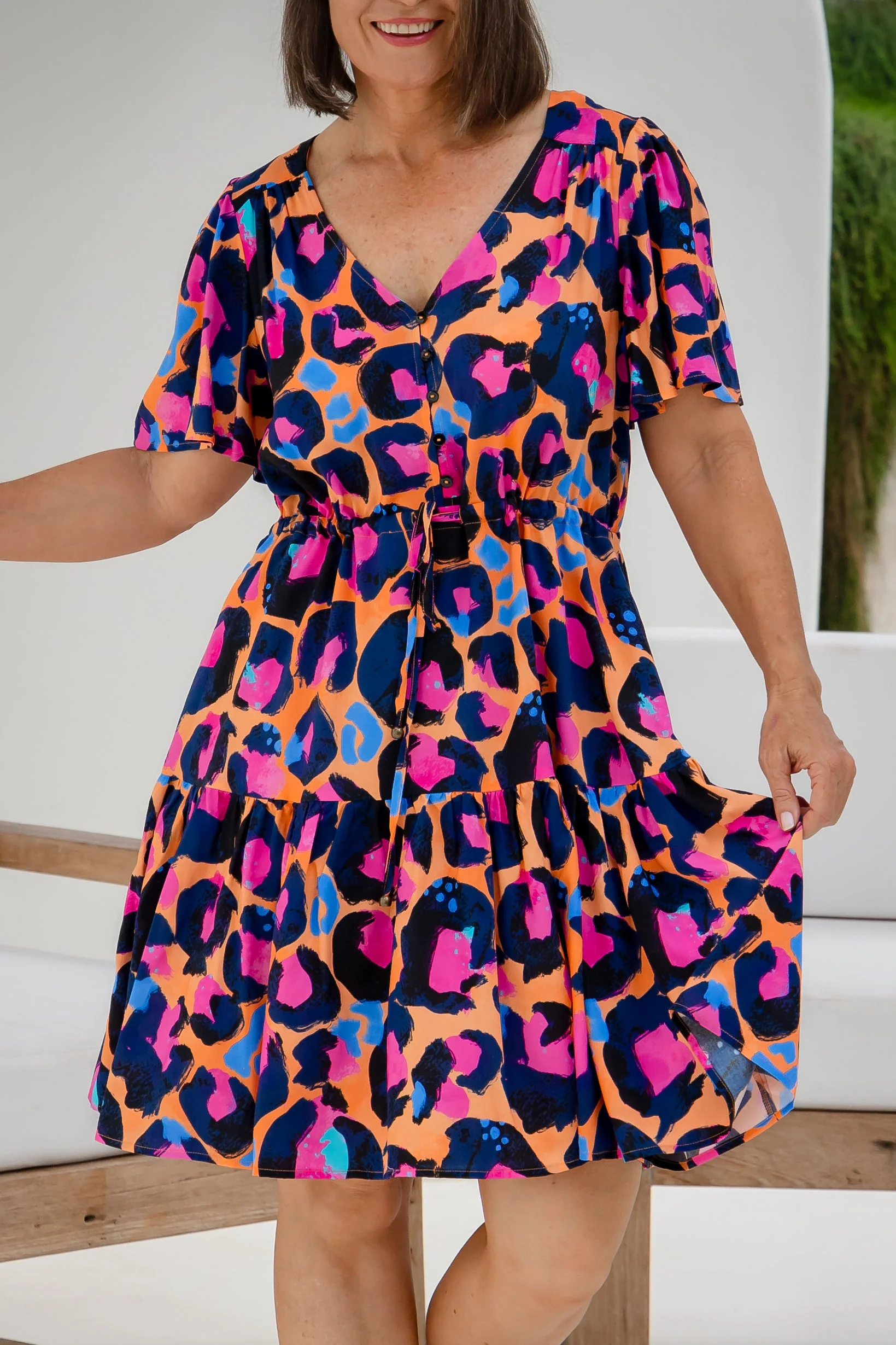 Esmae Dress in Sherbie - Peach Leopard by Kasey Rainbow