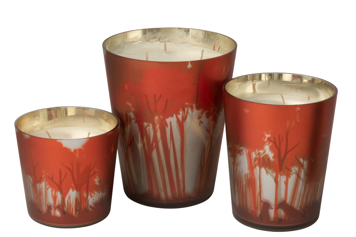 J-Line geurkaars Noa Bos - Grape Wood - glas - rood/goud - large - 95U