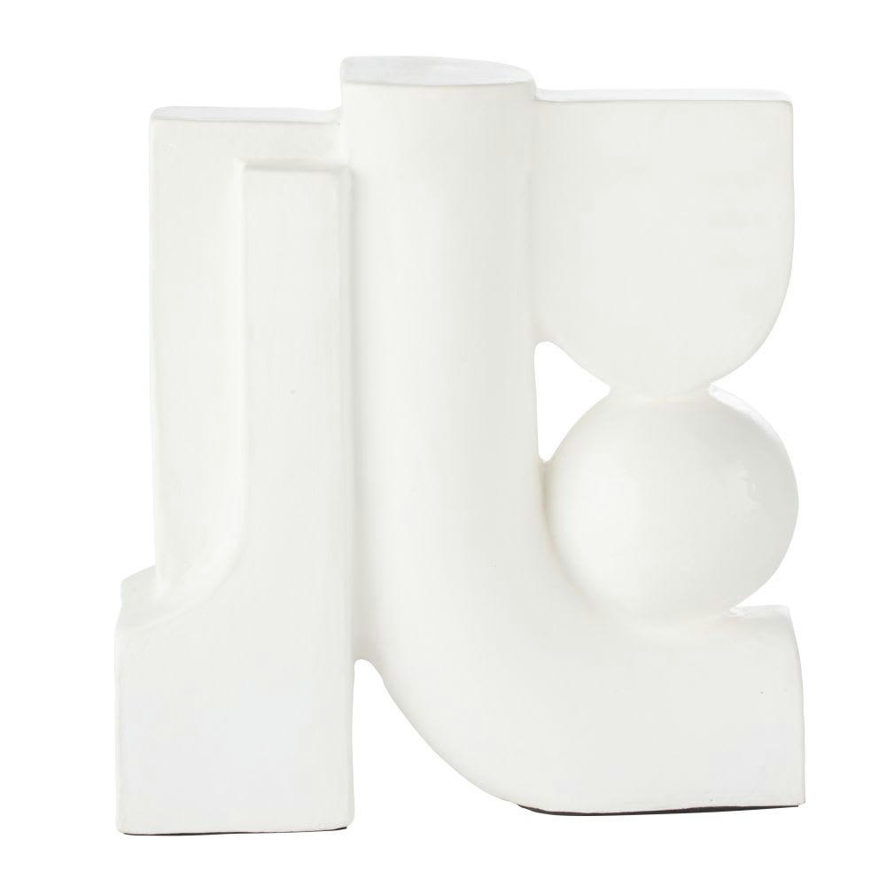 - Déco à poser abstraite en terre cuite blanche vernis et mat