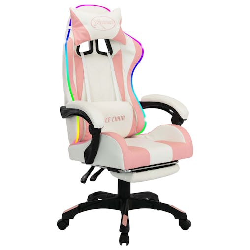NNEVL Racing Chair with RGB LED Lights Pink and White Faux Leather