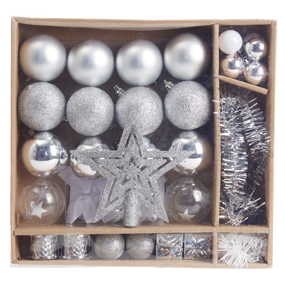 Kit décoration pour Sapin de No&euml;l Argenté x40
