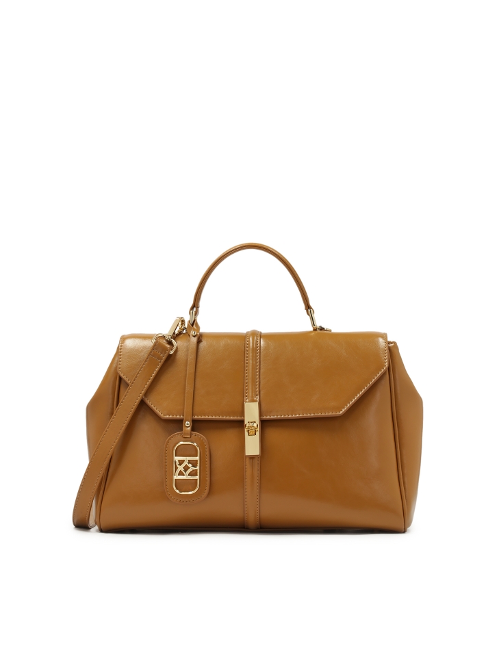 Brown leather handbag with elegant clasp