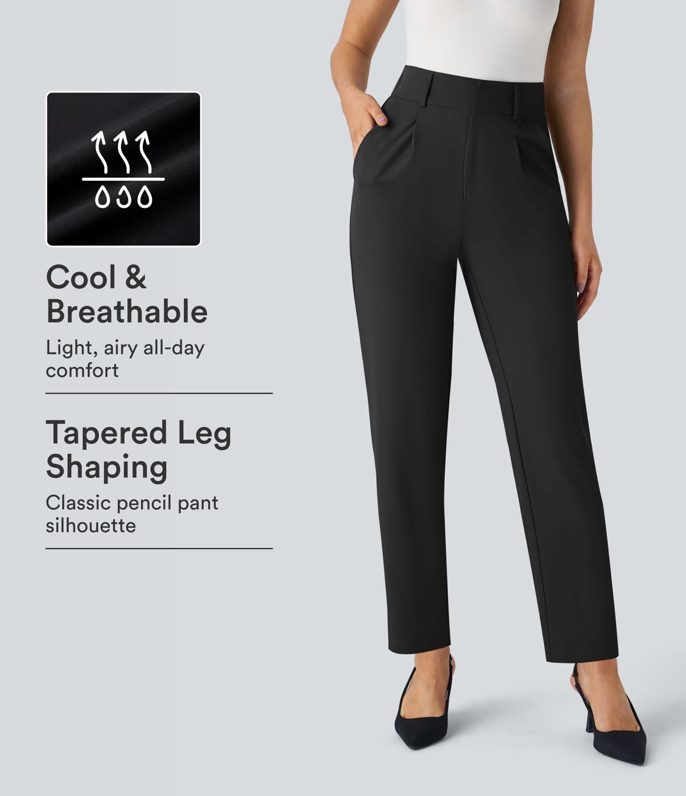 Pantalon tailleur Halara Flex™ fuselé uni, taille haute, avec poches