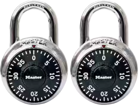 Master Lock 48mm-Wide Preset Numeric-Combination Dial Padlocks, Silver, 2-pk