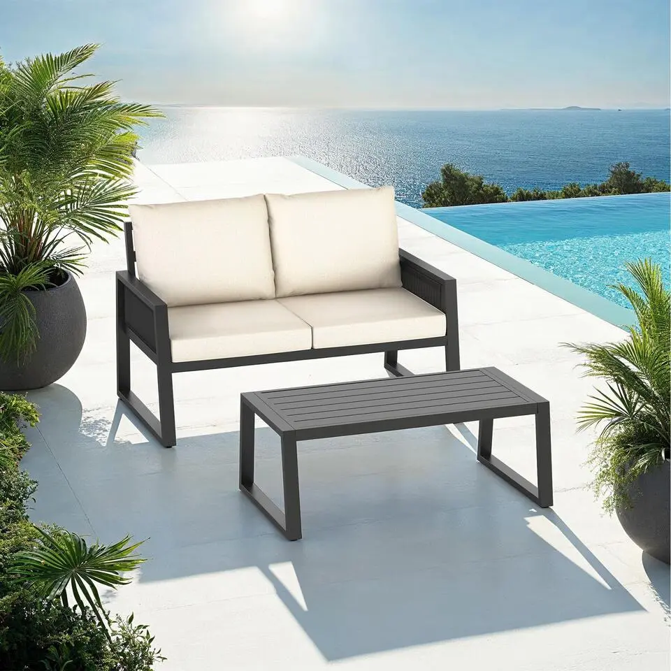 tectake Aluminium Tuinloungeset Met Kussens - Antraciet