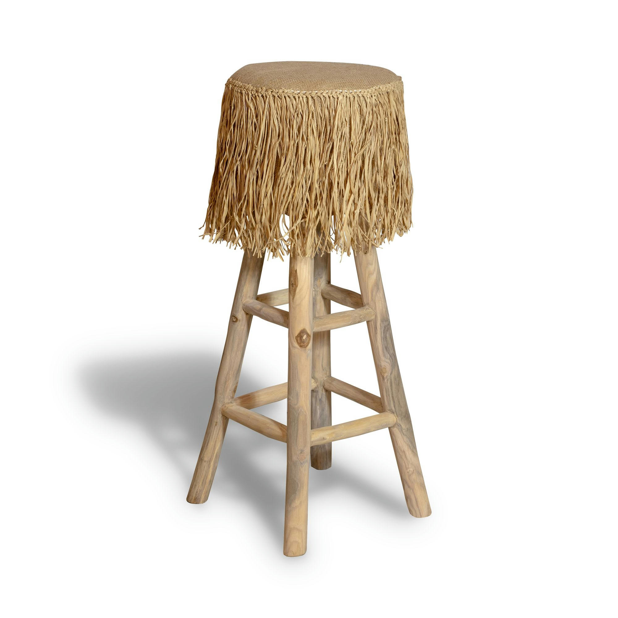 BURLAP - Tabouret haut en teck et assise jute