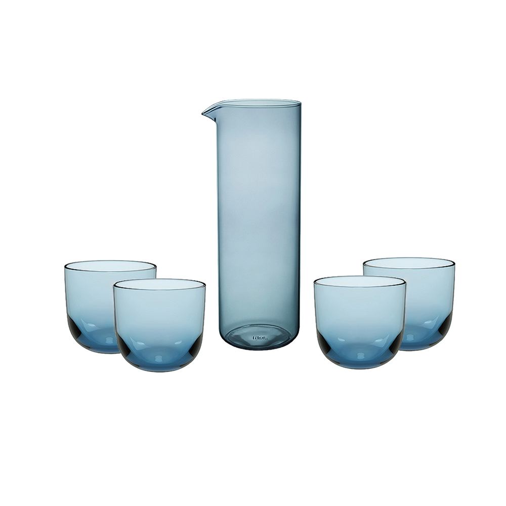 Like Glass Water glasses with pitcher set - Blue, 33.9 oz, crystal glass