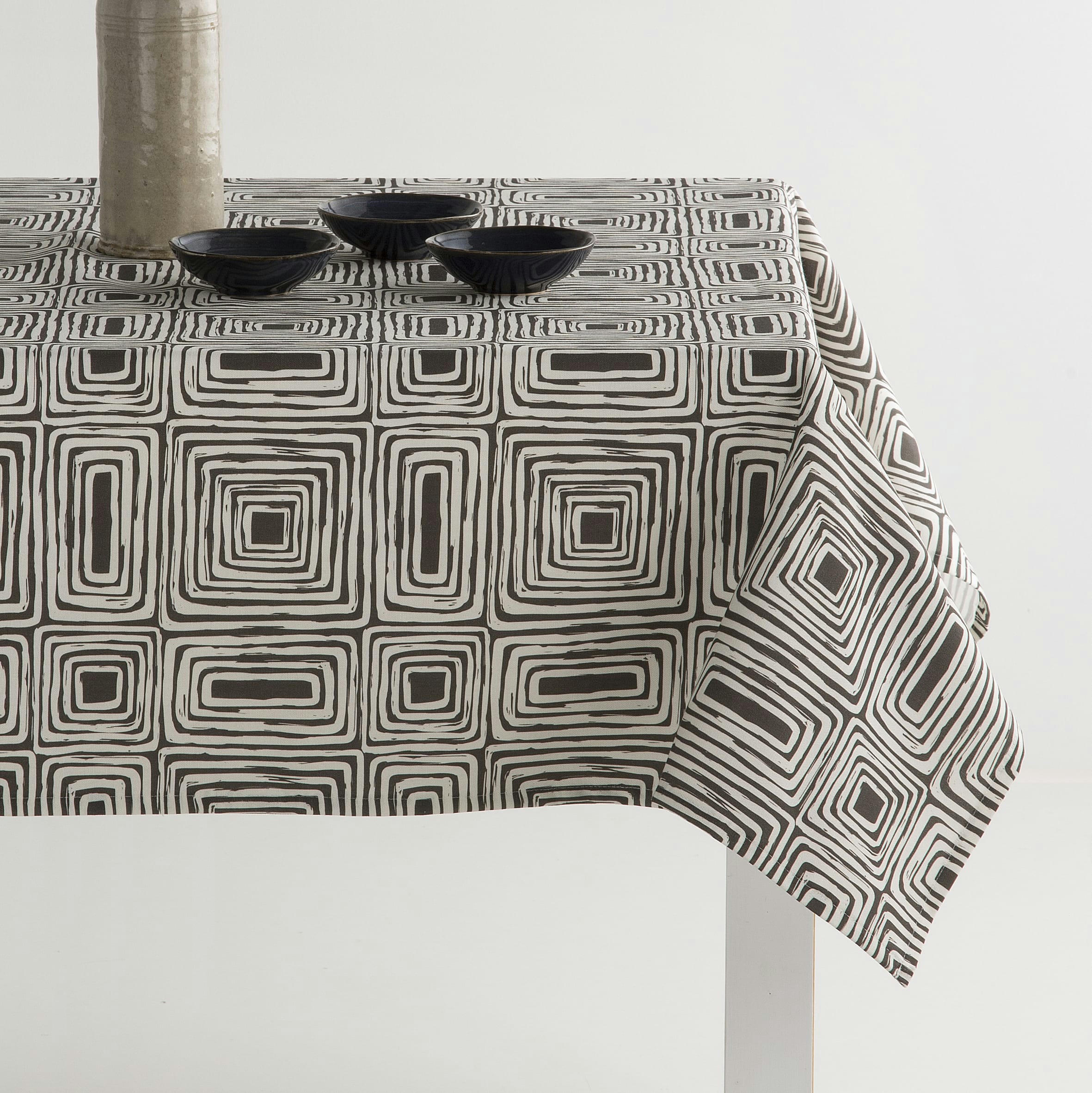 KENAI NEGRO - Nappe en coton biologique antitâche imprimée noir 140x140 cm